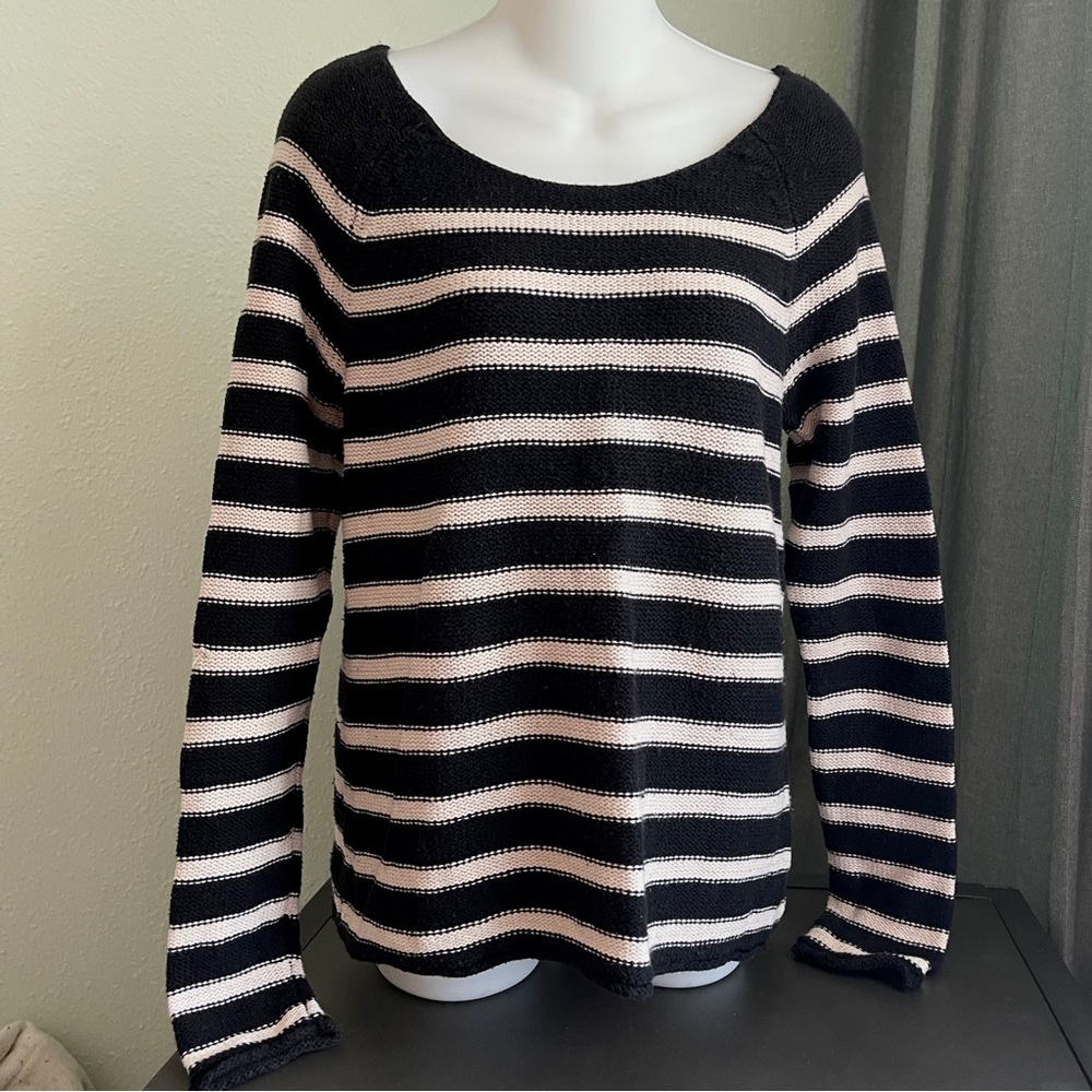 black & white stripes knit sweater cotton blend Old Navy